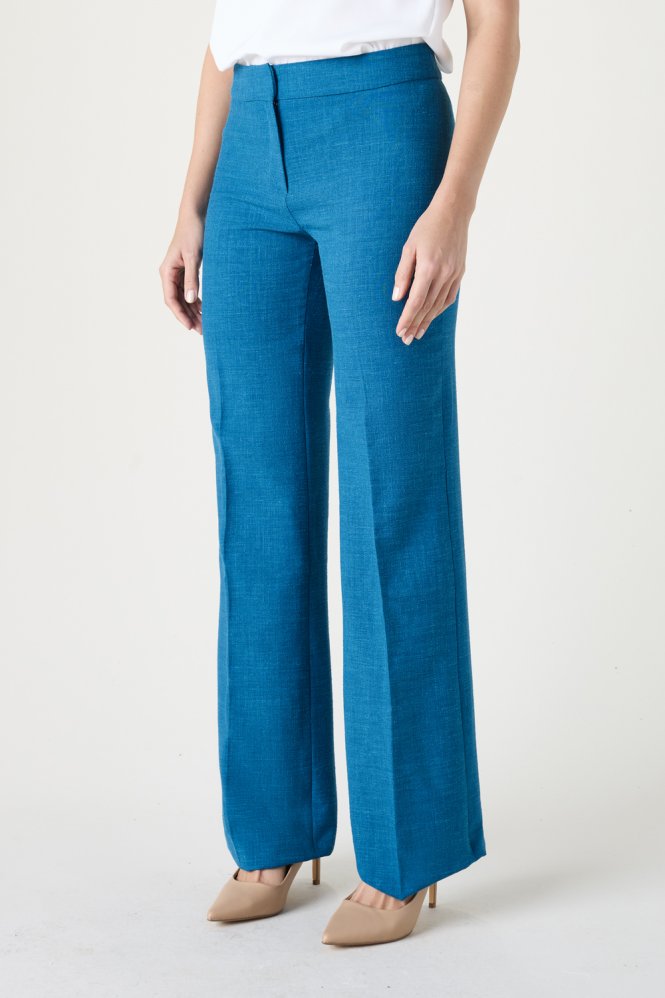 SJ Women's Linen Blend Straight Leg Trouser, Teal