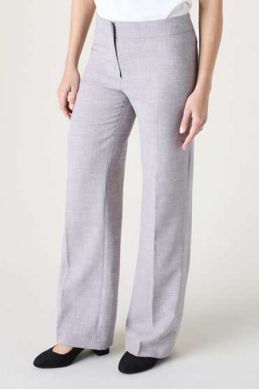 SJ Women's Linen Blend Straight Leg Trousers, Grey