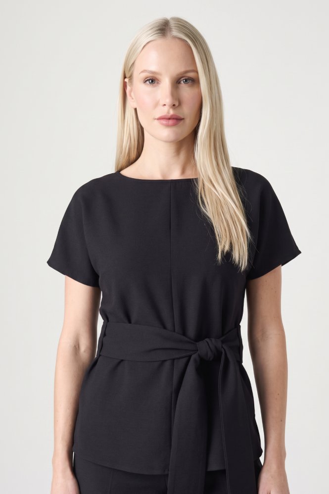 SJ Women's Linen Blend Tie Tunic, Black