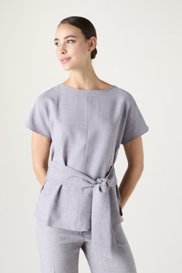 SJ Women's Linen Blend Tie Tunic, Grey