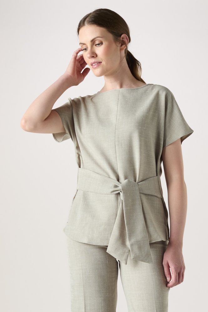 SJ Women's Linen Blend Tie Tunic, Sage