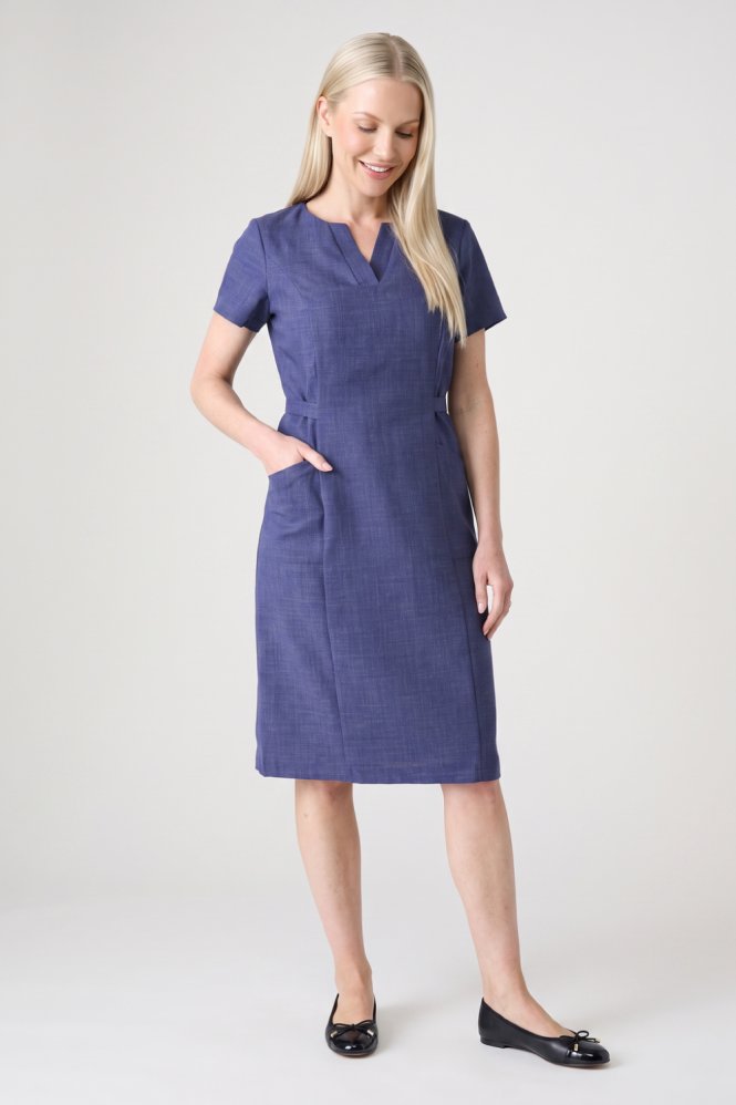 SJ Women's Linen Blend V-Neck Dress, Navy
