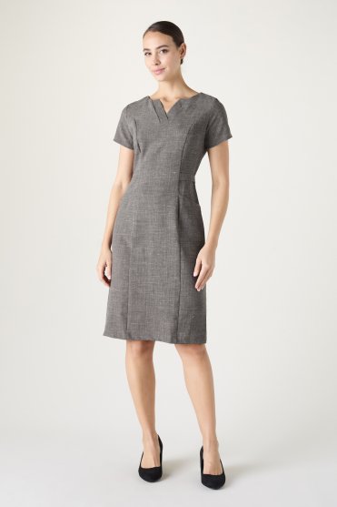 SJ Women's Linen Blend V-neck Dress, Warm Charcoal