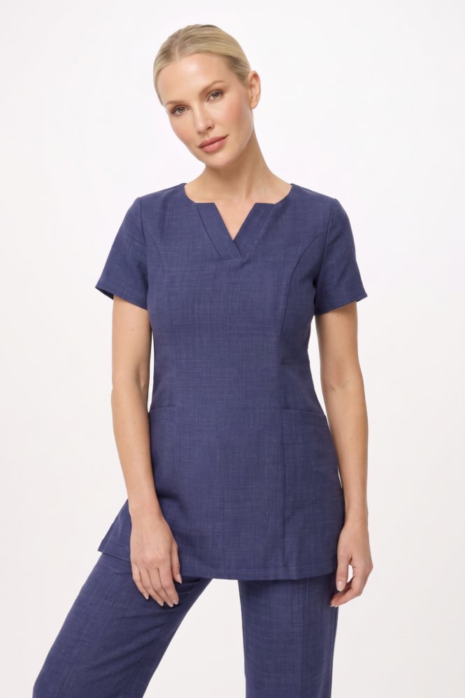 SJ Women's Linen Blend V-neck Tunic, Navy