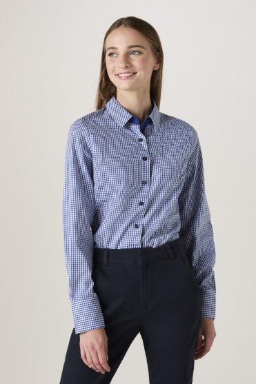 SJ Women's Long Sleeve Check Shirt, Blue/White