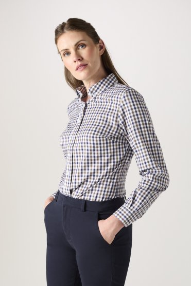 SJ Women's Long Sleeve Check Shirt, Navy/Brown