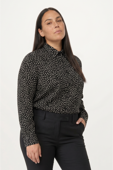 SJ Women's Long Sleeve Print Blouse, Black & White Squares