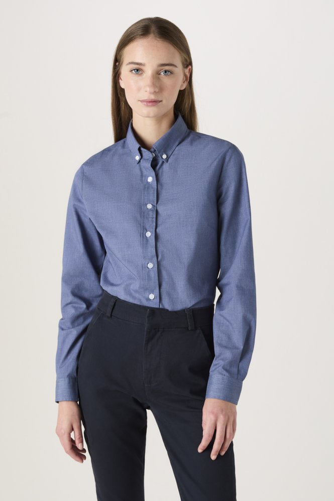 SJ Women's Long Sleeve Shirt with Button Down Collar, Denim-Look Blue