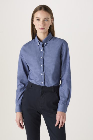 SJ Women's Long Sleeve Shirt with Button Down Collar, Denim-Look Blue