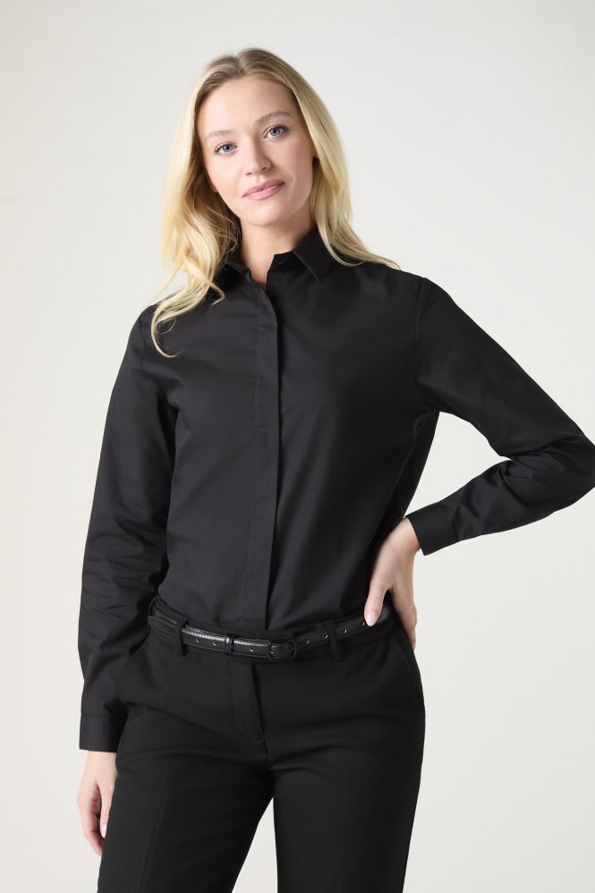 SJ Women's Long Sleeve Shirt with Concealed Buttons, Black