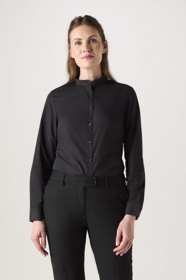 SJ Women's Long Sleeve Shirt with Grandad Collar, Black
