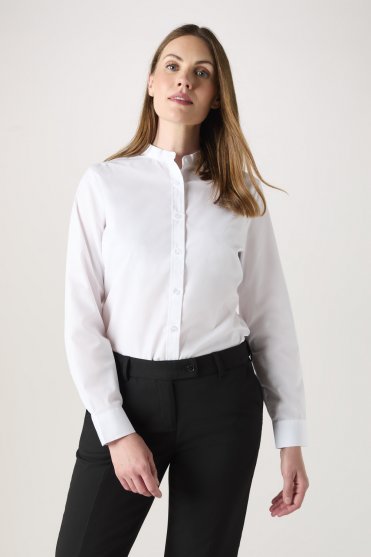 SJ Women's Long Sleeve Shirt with Grandad Collar, White