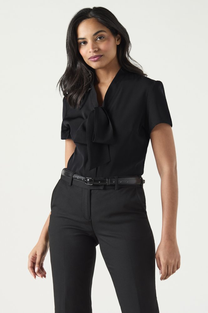 SJ Women's Low Tie Neck Blouse, Black