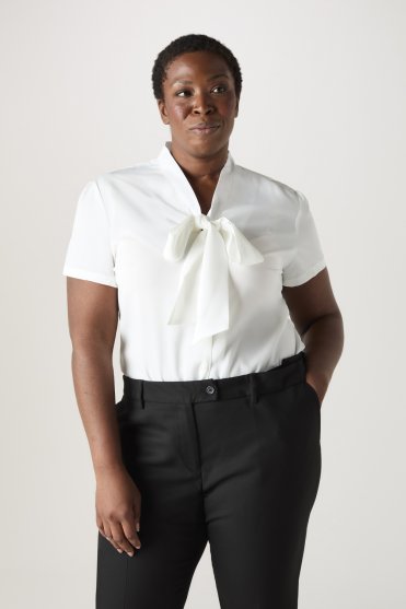 SJ Women's Low Tie Neck Blouse, Cream