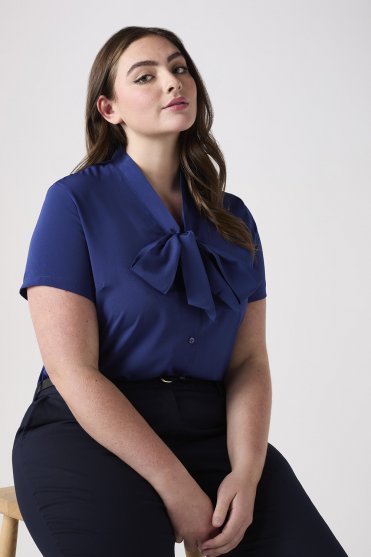 SJ Women's Low Tie Neck Blouse, French Navy