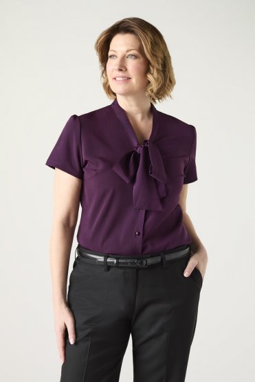 SJ Women's Low Tie Neck Blouse, Plum