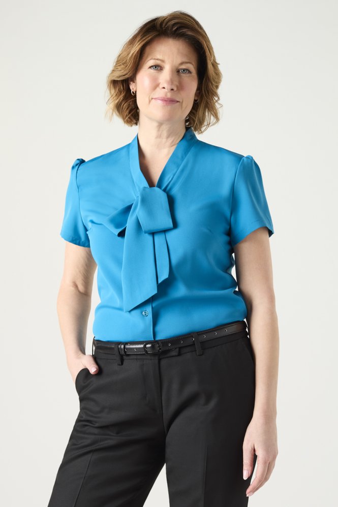 SJ Women's Low Tie Neck Blouse, Teal