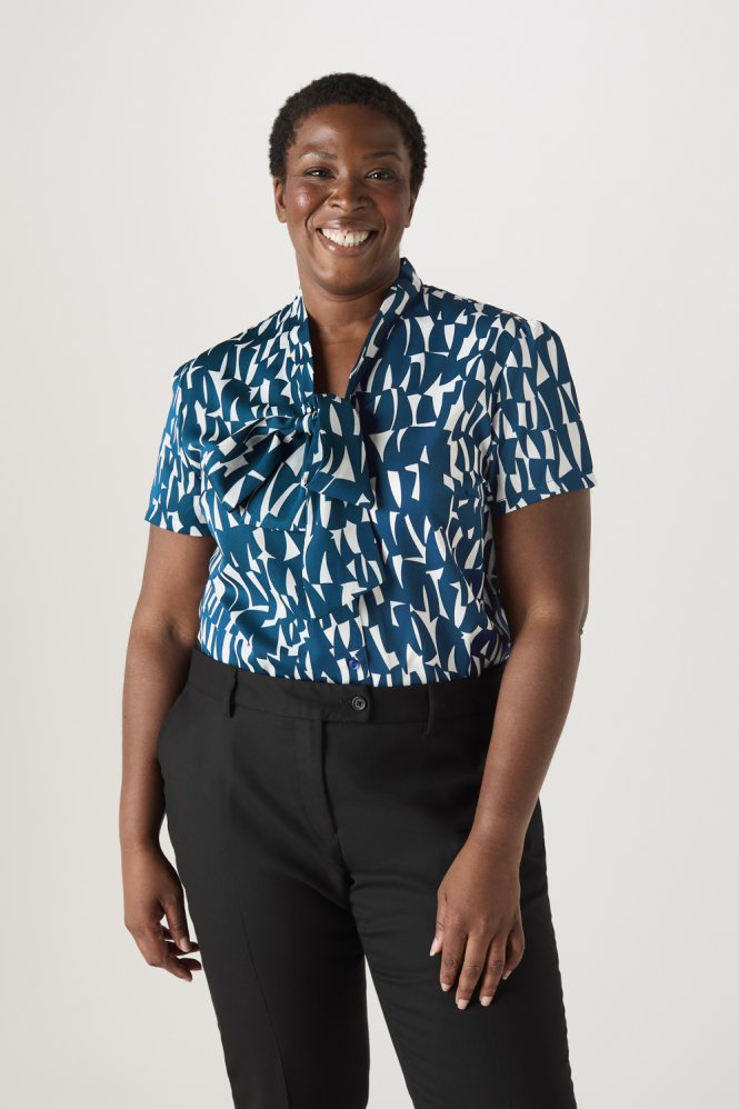 SJ Women's Low Tie Neck Print Blouse, Caribbean Shards