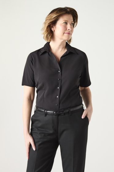 SJ Women's Open Collar Blouse, Black