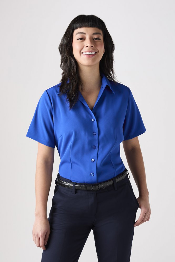 SJ Women's Open Collar Blouse, Cobalt Blue