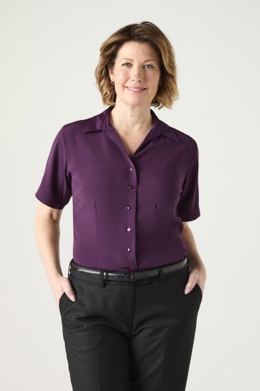 SJ Women's Open Collar Blouse, Plum