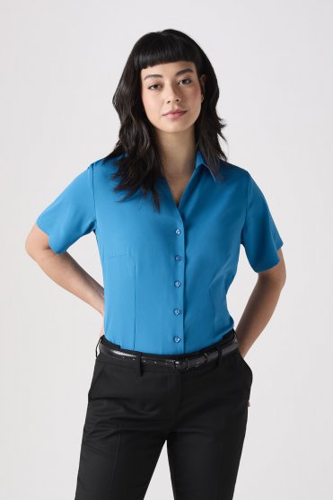 SJ Women's Open Collar Blouse, Teal