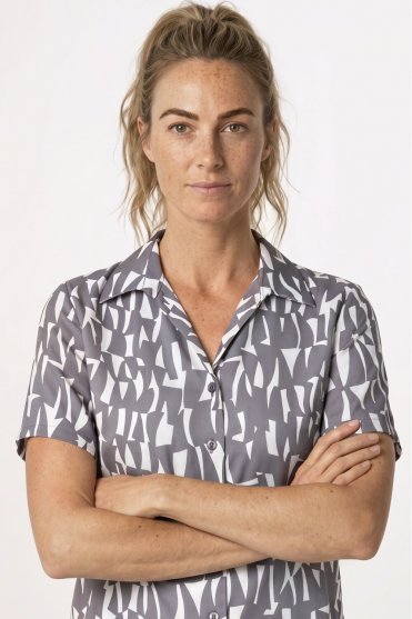 SJ Women's Open Collar Print Blouse, Grey Shard