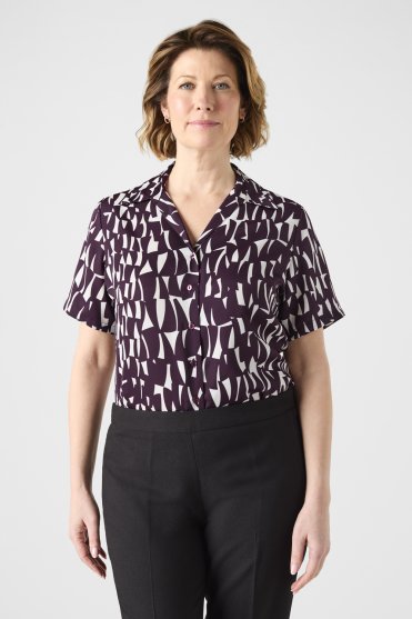 SJ Women's Open Collar Print Blouse, Plum Shard