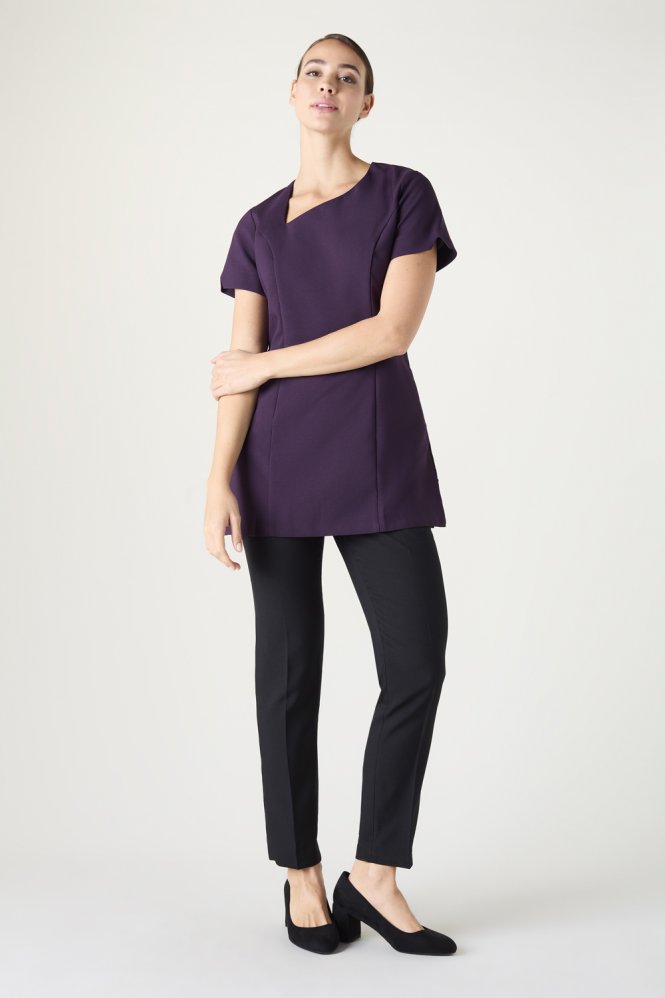 SJ Women's Scooped Angle Neckline Tunic, Plum