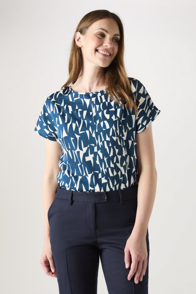 SJ Women's Slash Neck Blouse, Caribbean Shards