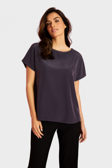 SJ Women's Slash Neck Blouse, Dark Grey