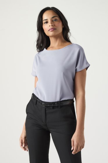 SJ Women's Slash Neck Blouse, Pale Grey