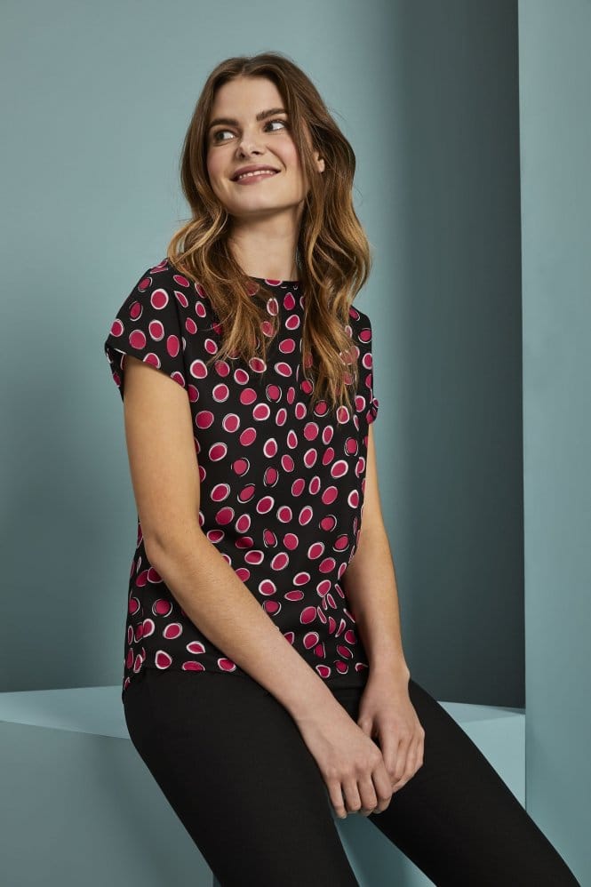 SJ Women's Slash Neck Blouse, Pink Circles