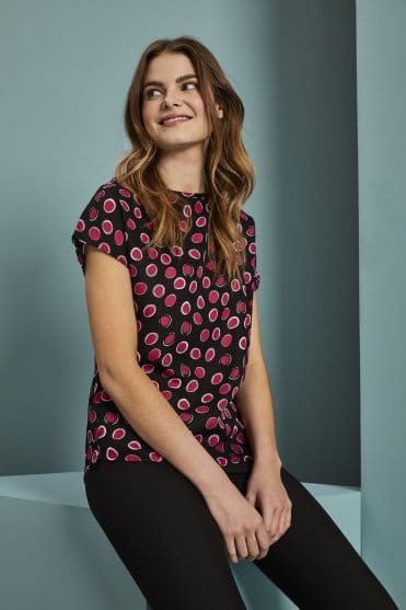 SJ Women's Slash Neck Blouse, Pink Circles