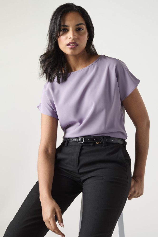 SJ Women's Slash Neck Crepe De Chine Blouse, Mauve