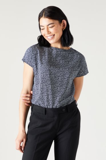 SJ Women's Slash Neck Print Blouse Black Mosaic