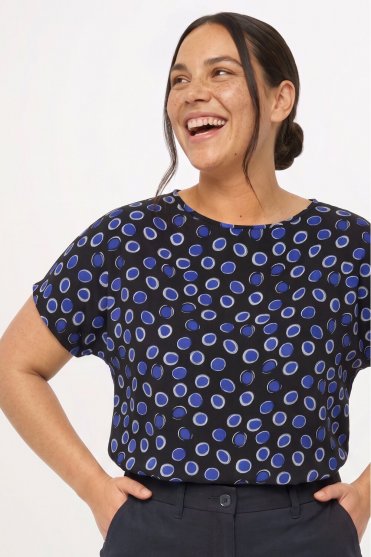 SJ Women's Slash Neck Print Blouse, Blue Circle