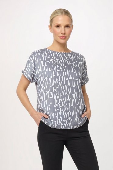 SJ Women's Slash Neck Print Blouse, Grey Shard