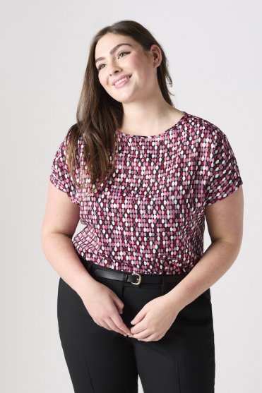 SJ Women's Slash Neck Print Blouse, Plum Oval