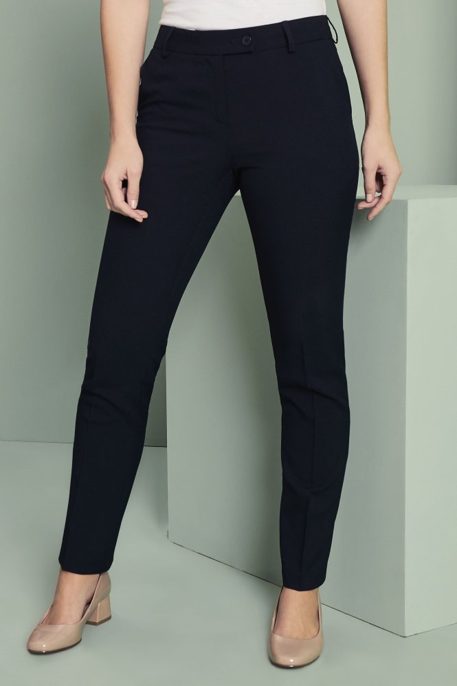 SJ Women's Slim Leg Trouser, Unhemmed Length, Navy