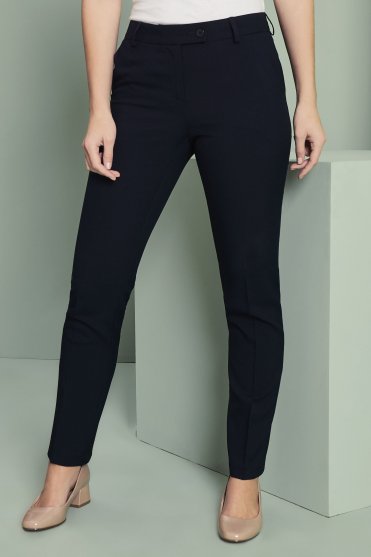 SJ Women's Slim Leg Trouser, Unhemmed Length, Navy