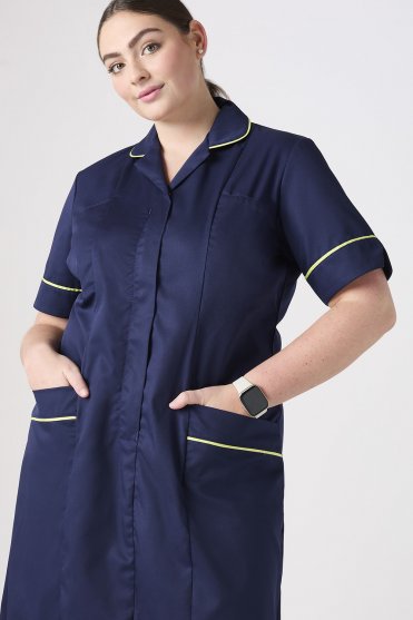 SJ Women's Unhemmed Healthcare Dress, Navy/Lime