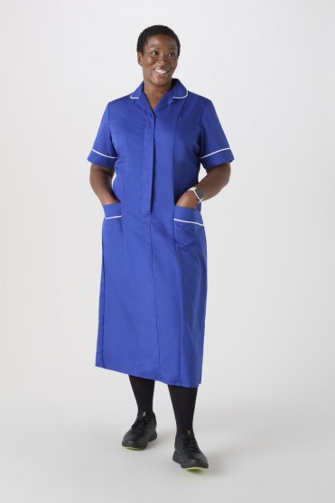 SJ Women's Unhemmed Healthcare Dress, Royal Blue/White