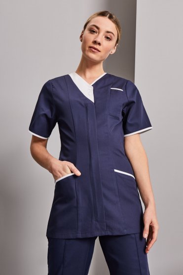 SJ Women's Zip Front Tunic, Navy w/ White Trim