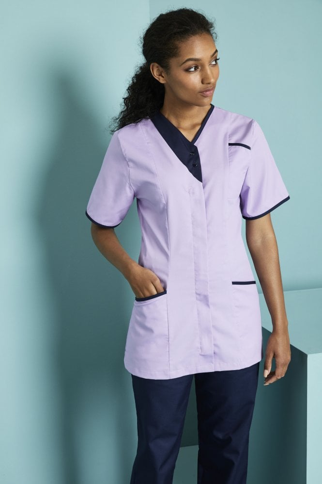 SJ Women's Zip Front Tunic with Black Buttons, Lilac