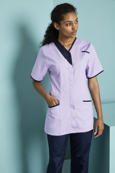 SJ Women's Zip Front Tunic with Black Buttons, Lilac