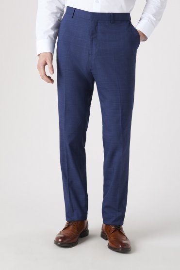 Team GB Men's Flat Front Modern Fit Trousers, Unhemmed Length, Blue Check