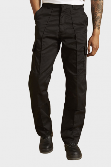 Uneek Men's Cargo Trousers With Knee Pad Pocket, Regular Length, Black