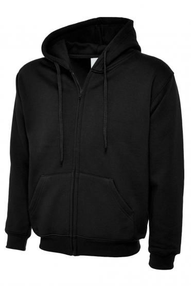 Uneek Unisex Classic Full Zip Hooded Sweatshirt, Black