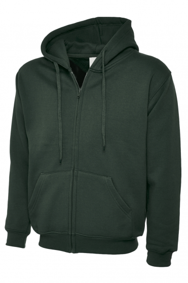 Uneek Unisex Classic Full Zip Hooded Sweatshirt, Bottle Green